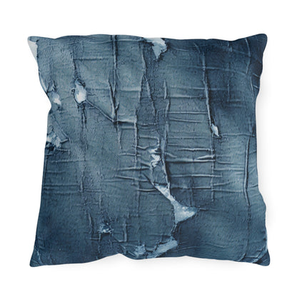 Distressed Blue Denim-Look: Edgy, Torn Fabric Design - Outdoor Pillows