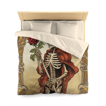 Death Card Tarot - Skeleton, Rose, and Transformation Journey - Microfiber Duvet Cover