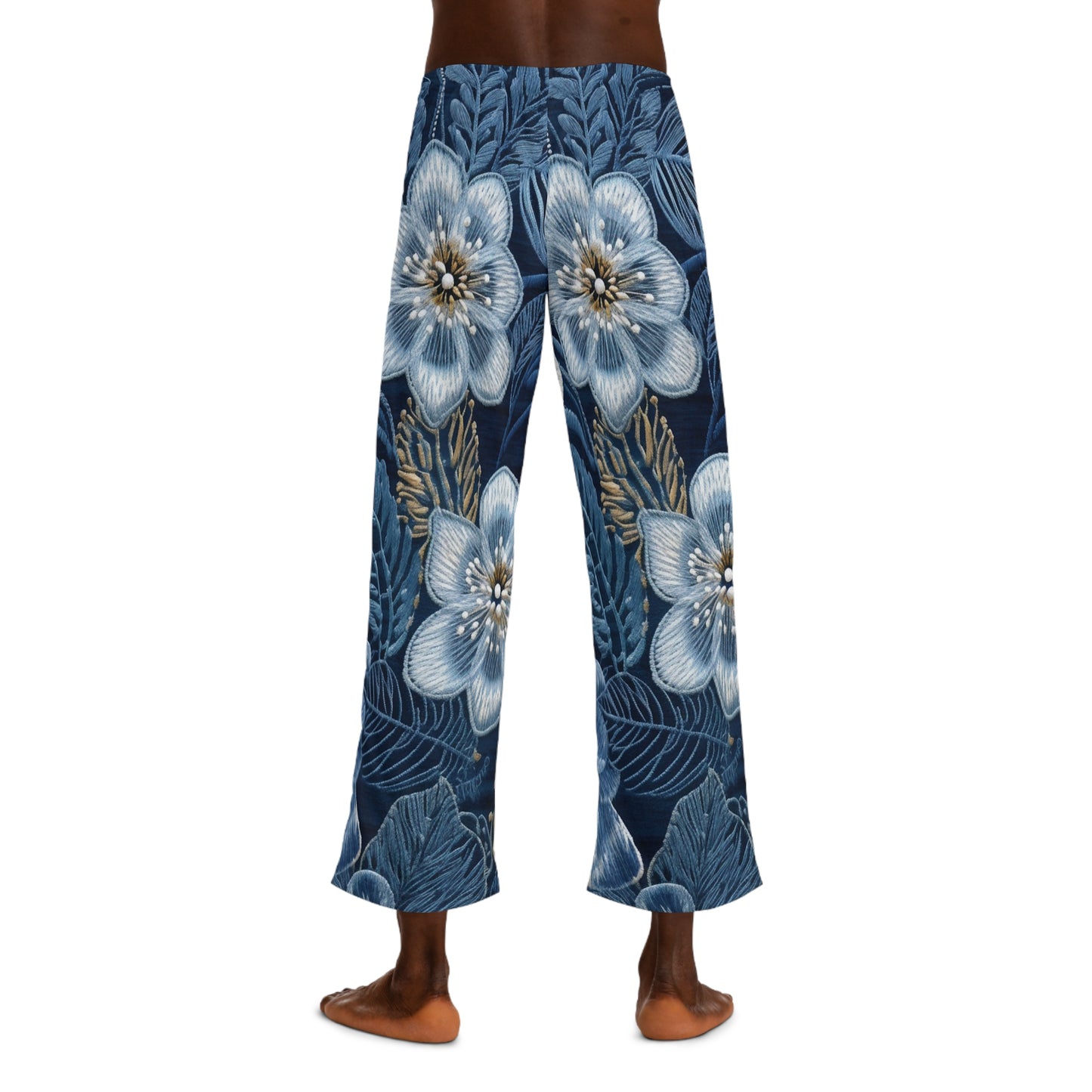 Flower Blossom Embroidery Floral on Denim Style - Men's Pajama Pants (AOP)