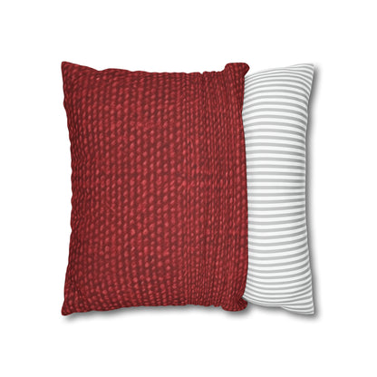 Bold Ruby Red: Denim-Inspired, Passionate Fabric Style - Spun Polyester Square Pillow Case