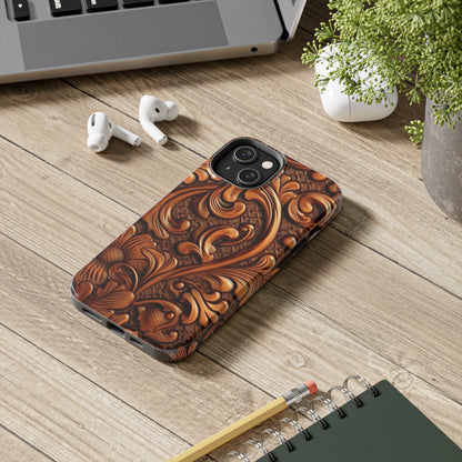 Leather Flower Cognac Classic Brown Timeless American Cowboy Design - Tough Phone Cases