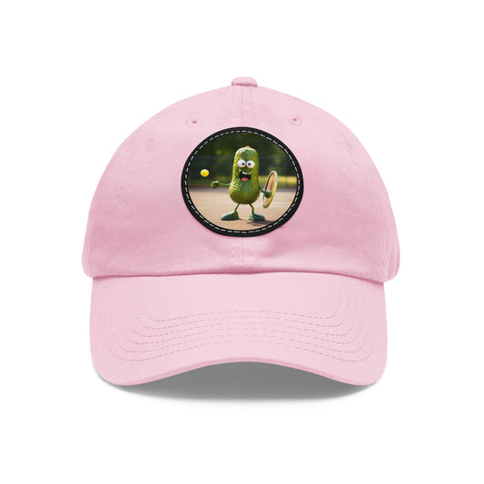 Pickle Playing Pickleball: Serve, Paddle, Game - Court Sport - Dad Hat with Leather Patch (Round)