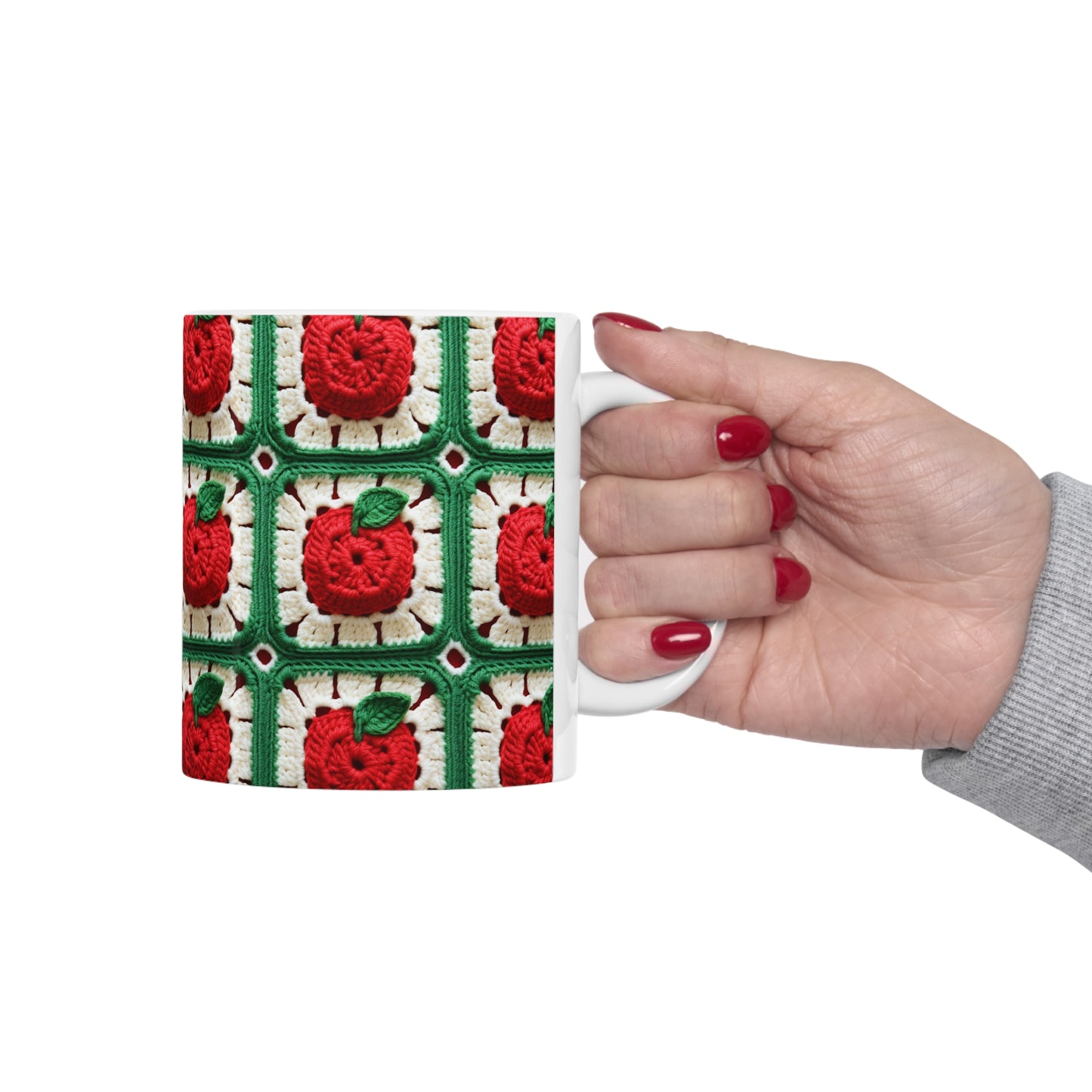 Apple Granny Square Crochet Pattern: Wild Fruit Tree, Delicious Red Design - Ceramic Mug 11oz