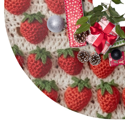 Strawberry Traditional Japanese, Crochet Craft, Fruit Design, Red Berry Pattern - Christmas Tree Skirts