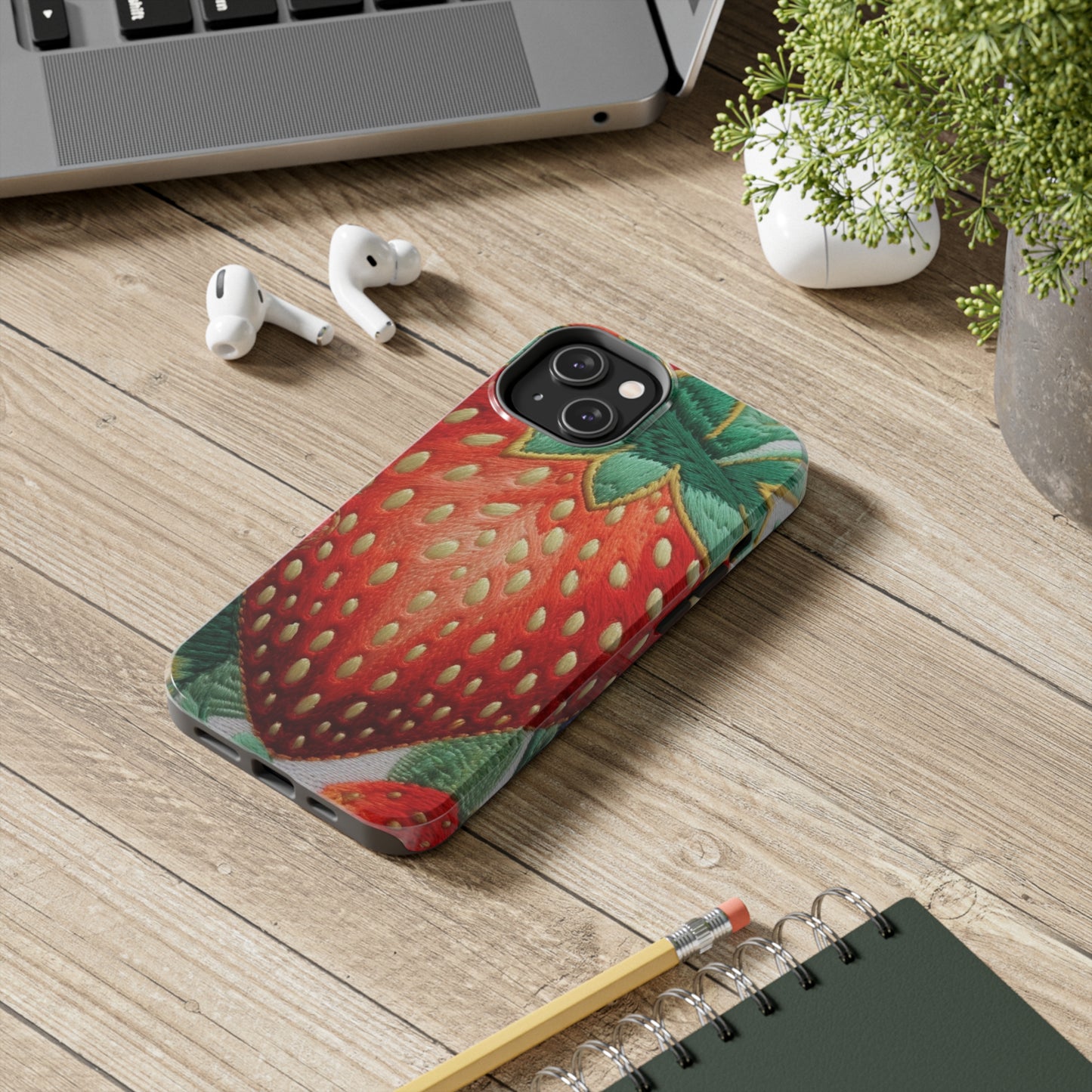 Berry Delight: Sun-Kissed Strawberries Fields Meet Embroidered Style Strawberry Patterns - Tough Phone Cases