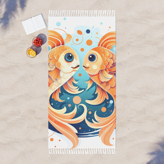 Charming Cartoon Fish Pisces - Dreamy Zodiac Illustration - Boho Beach Cloth