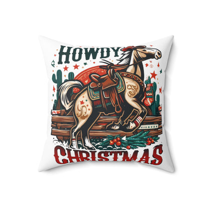 Desert Holiday Charm - Western Howdy Christmas with Festive Cactus and Galloping Horse - Spun Polyester Square Pillow