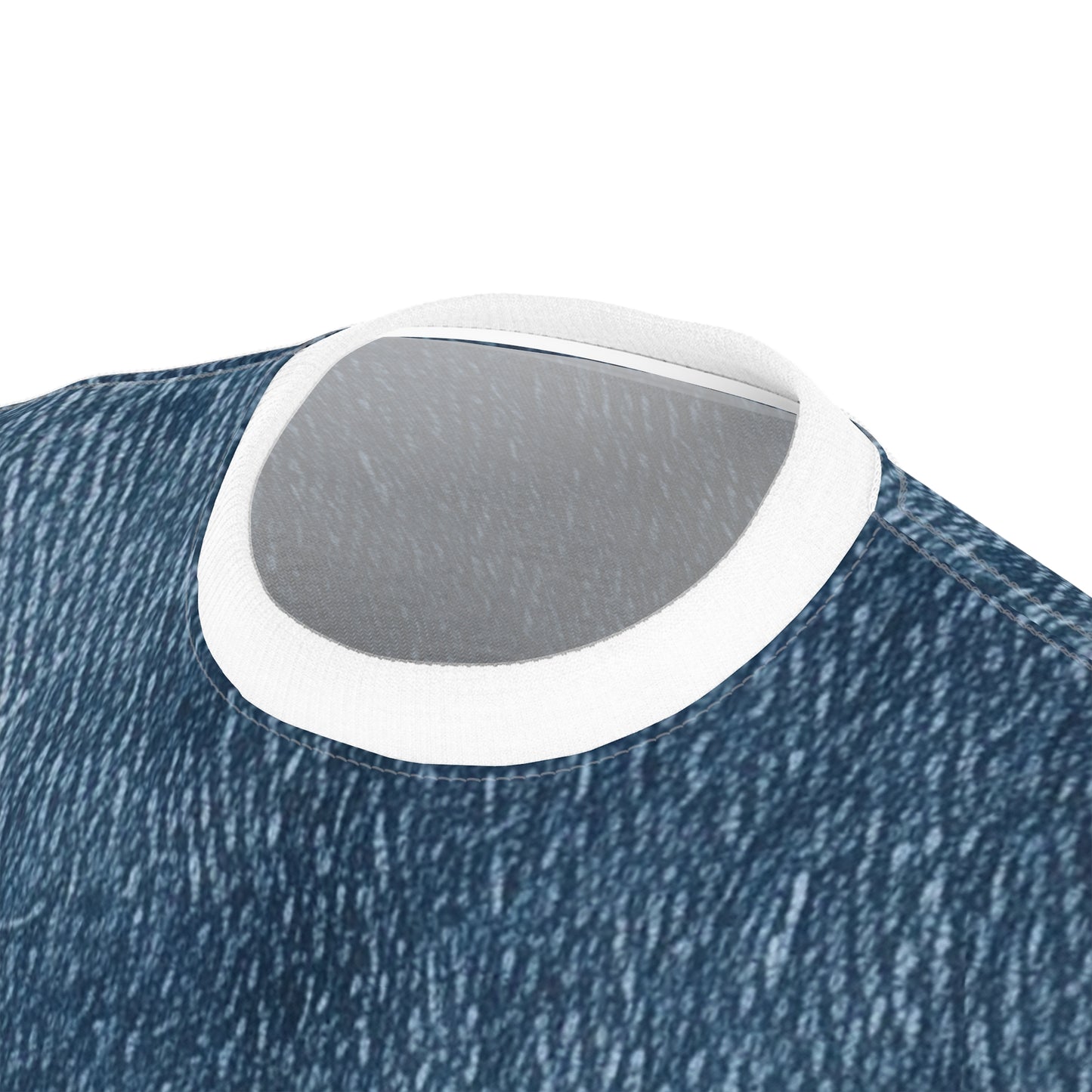 Dark Blue: Distressed Denim-Inspired Fabric Design - Unisex Cut & Sew Tee (AOP)