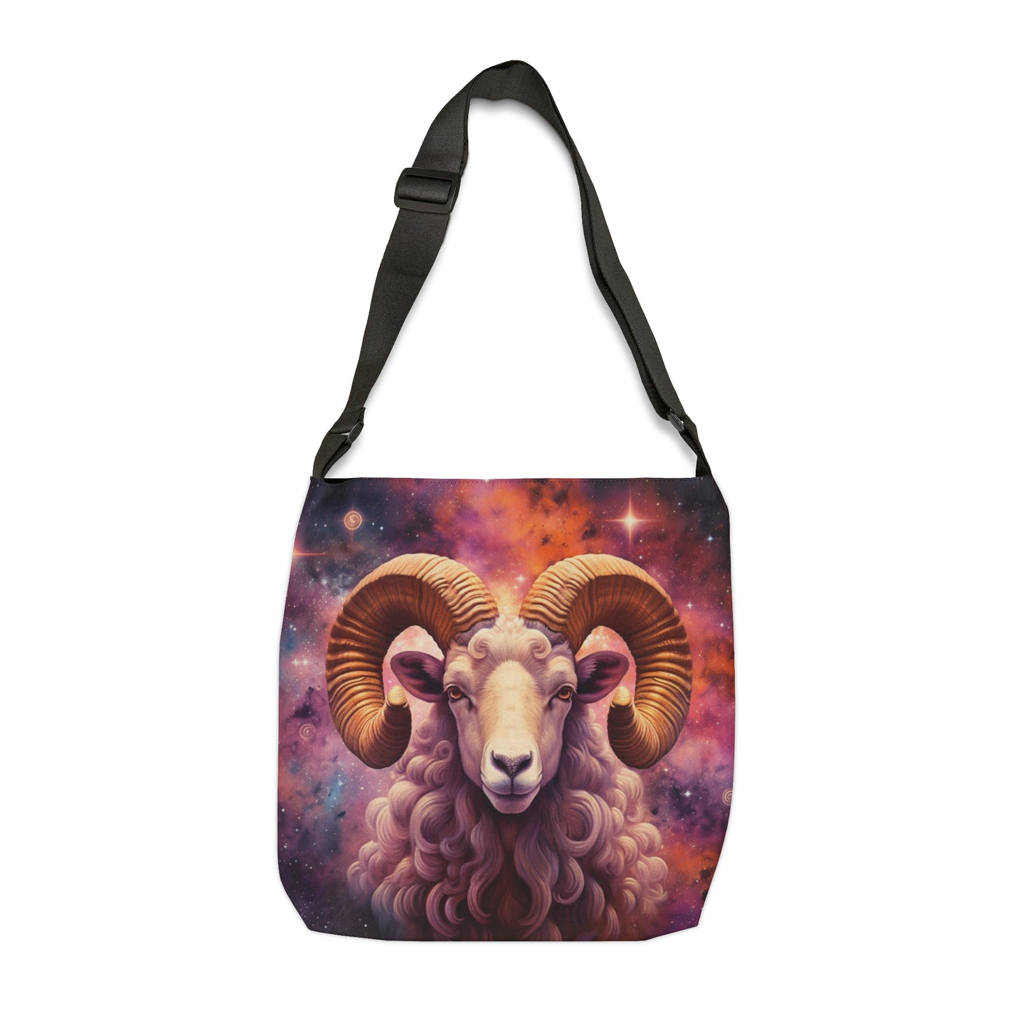 Constelación mística de Aries - Arte astrológico vibrante - Carnero del zodíaco - Bolsa de mano ajustable (AOP) 