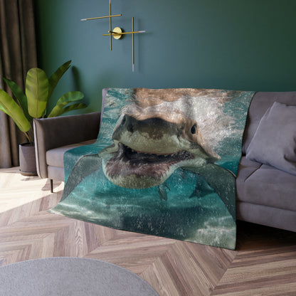 Bull Shark: River Monster Menace - Realistic Dark Water Predator - Crushed Velvet Blanket