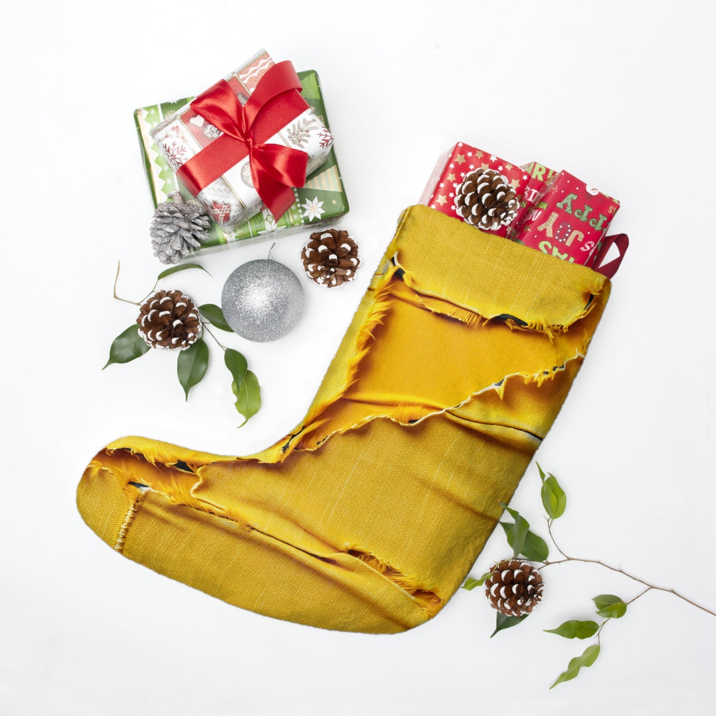 Banana Yellow Lemon: Bold Distressed, Denim-Inspired Fabric - Christmas Stockings