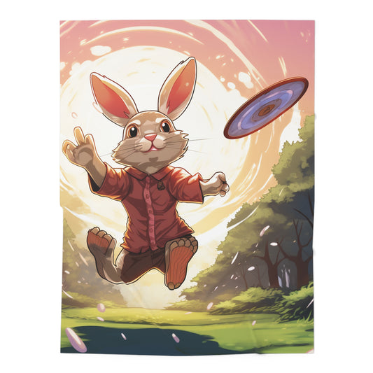 Disc Golf Rabbit: Bunny Aiming Frisbee for Basket Chain - Swaddle Blanket
