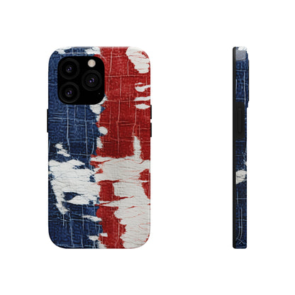 Patriotic Red, White & Blue: Distressed Denim-Style, Torn Fabric - Tough Phone Cases