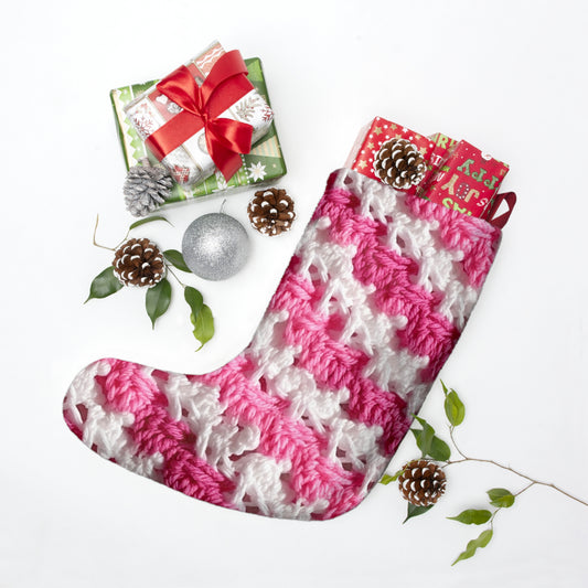 Hot Pink & White Knit, Vibrant Yarn Blend, Modern Chic Texture - Christmas Stockings