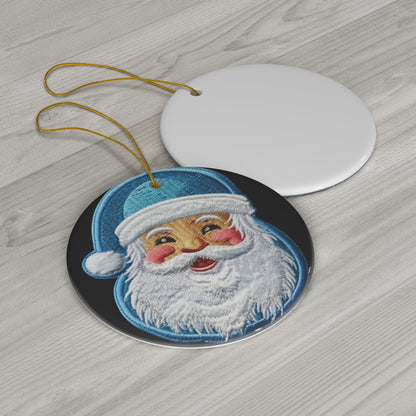 Christmas Santa Chenille - Embroidered Festive - Holiday Patch Design - Ceramic Ornament, 4 Shapes