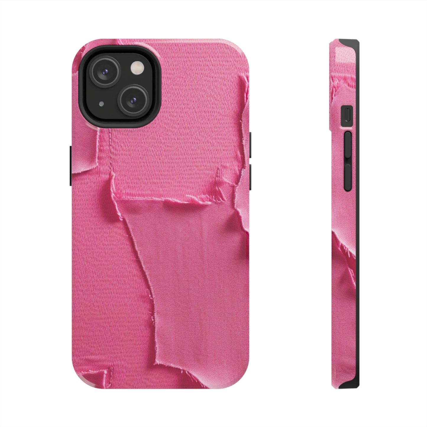 Distressed Neon Pink: Edgy, Ripped Denim-Inspired Doll Fabric - Tough Phone Cases