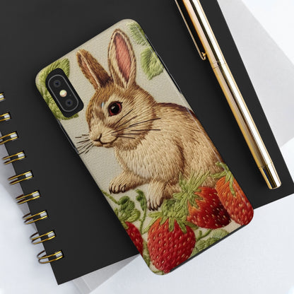 Strawberry Bunny Rabit - Embroidery Style - Strawberries Fruit Munchies - Easter Gift - Tough Phone Cases