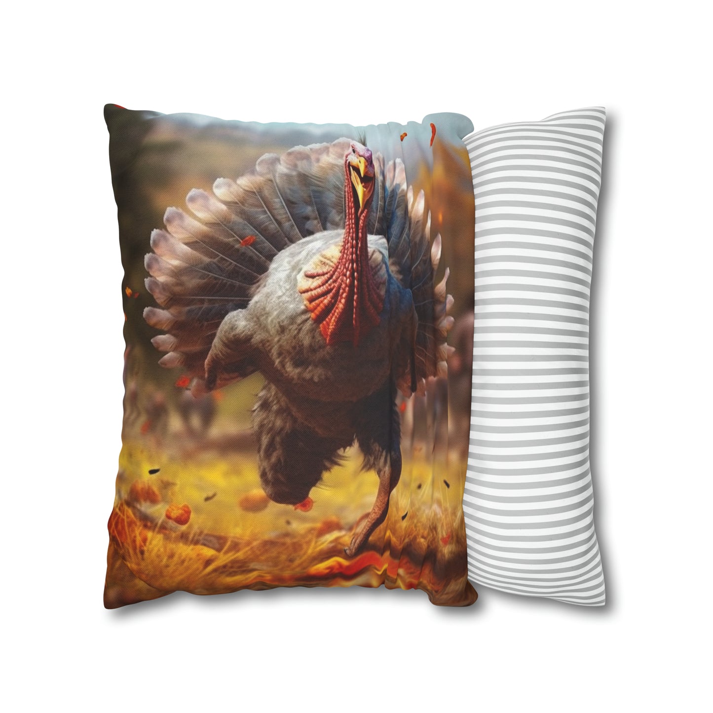 Thanksgiving Trot Turkey Run Athlete Sprint Racer Holiday Feast Dinner - Spun Polyester Square Pillow Case