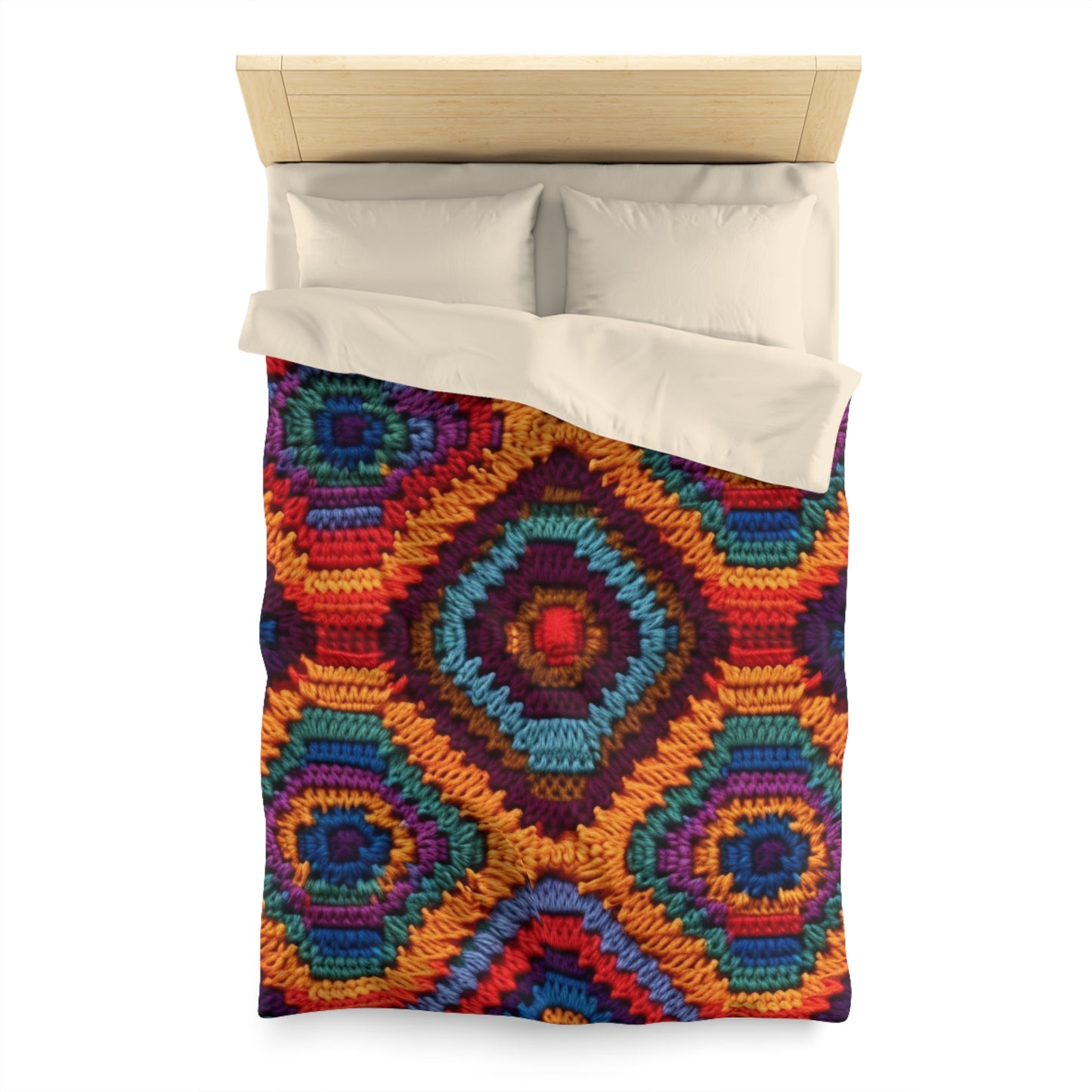 African Heritage Crochet, Vibrant Multicolored Design, Ethnic Craftwork - Microfiber Duvet Cover