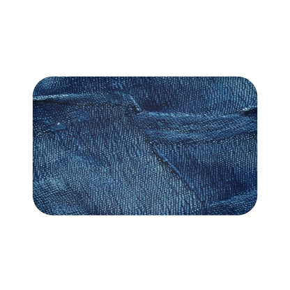 Dark Blue: Distressed Denim-Inspired Fabric Design - Bath Mat