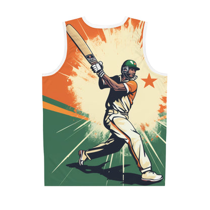 India Cricket Star: Batsman With Willow Bat, National Flag Style - Sport Game - Jersey (AOP)