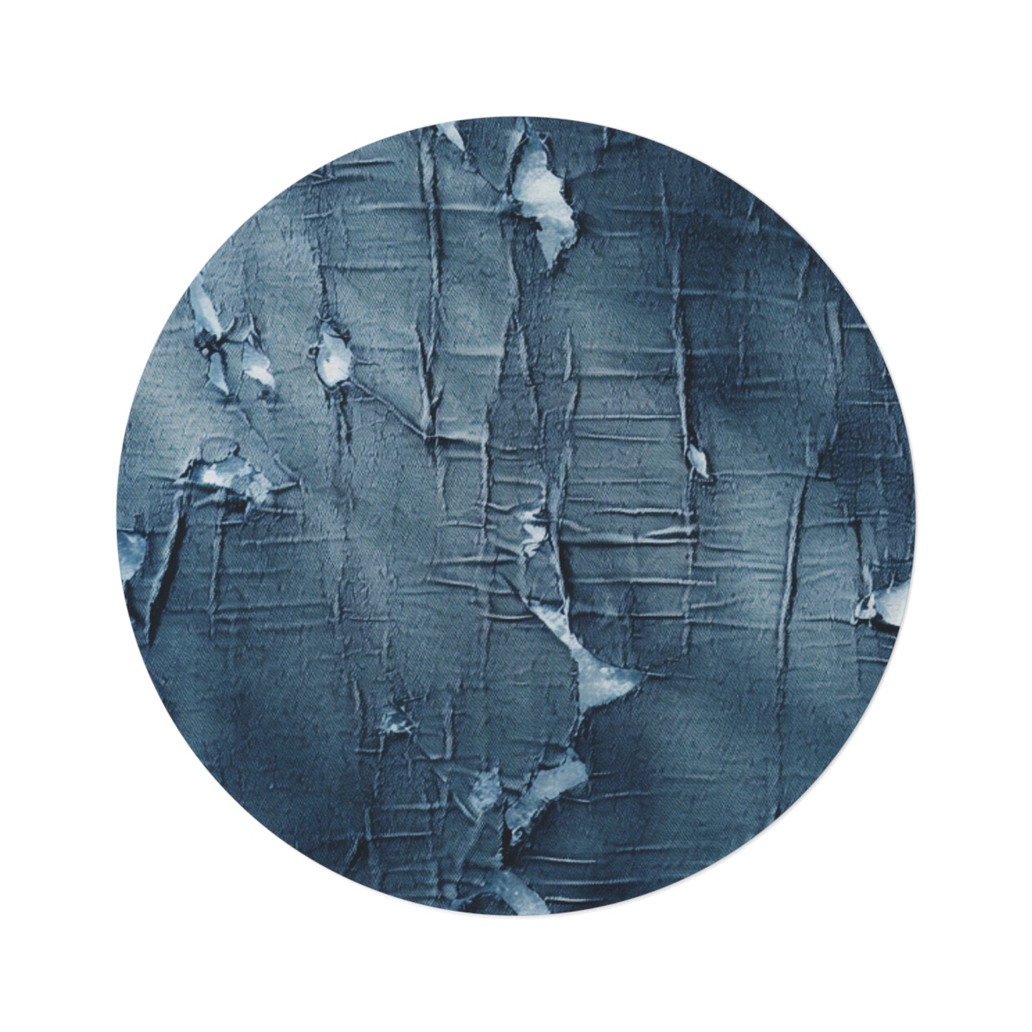 Distressed Blue Denim-Look: Edgy, Torn Fabric Design - Round Rug