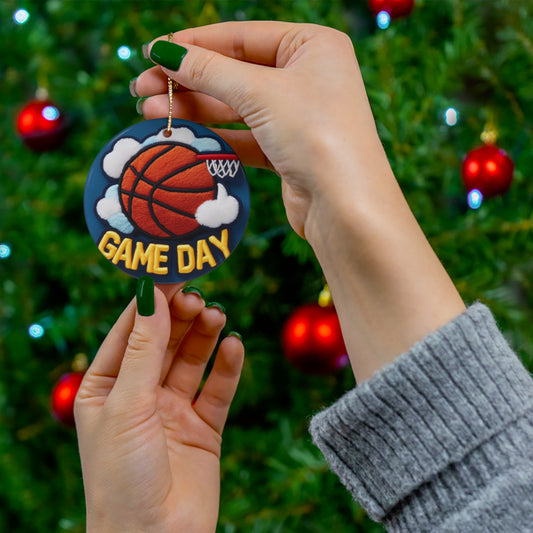 Game Day Basketball Chenille Patch Embroider Design - Ceramic Ornament, 4 Shapes