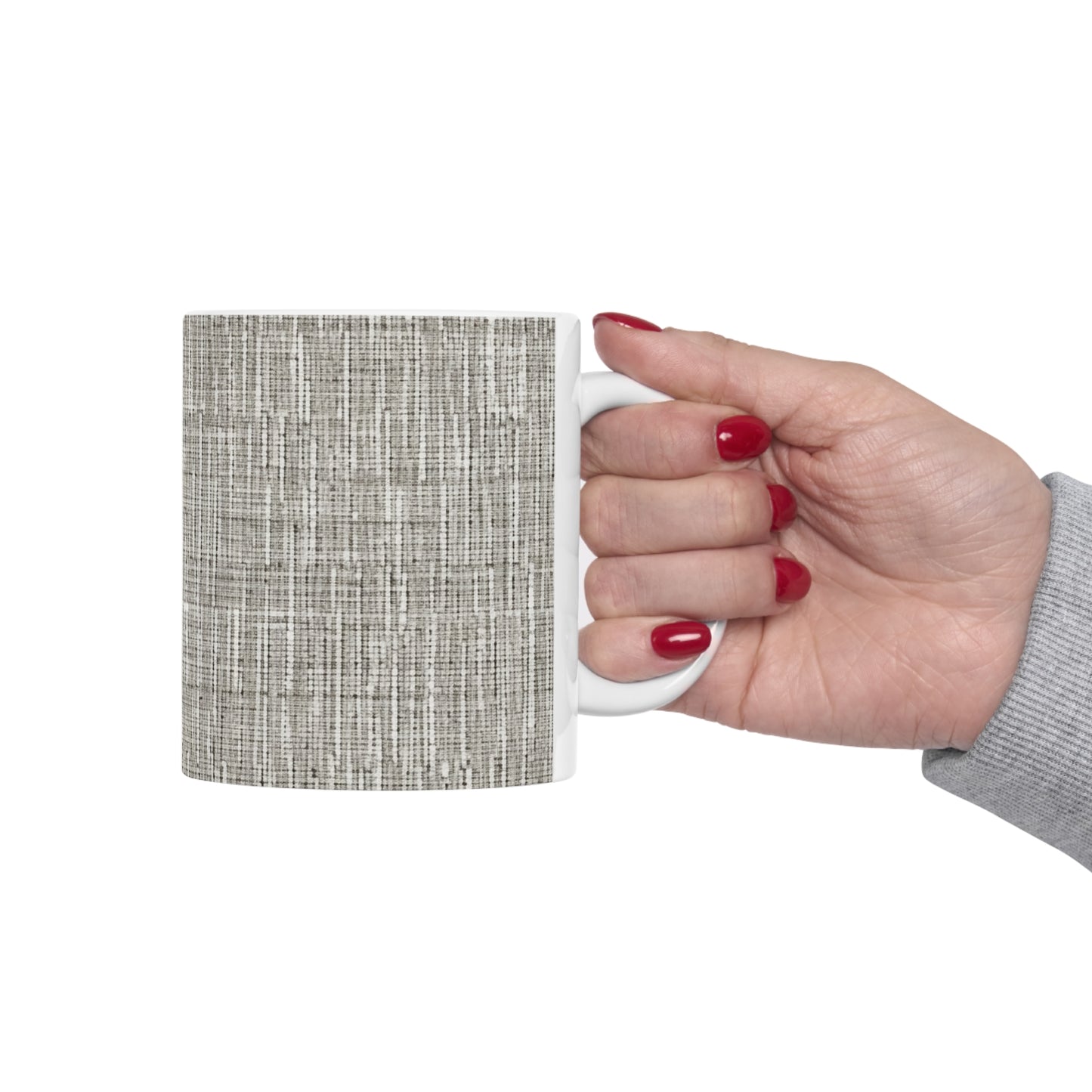 Gris plateado: diseño de tela contemporáneo inspirado en la mezclilla - Taza de cerámica de 11 oz 