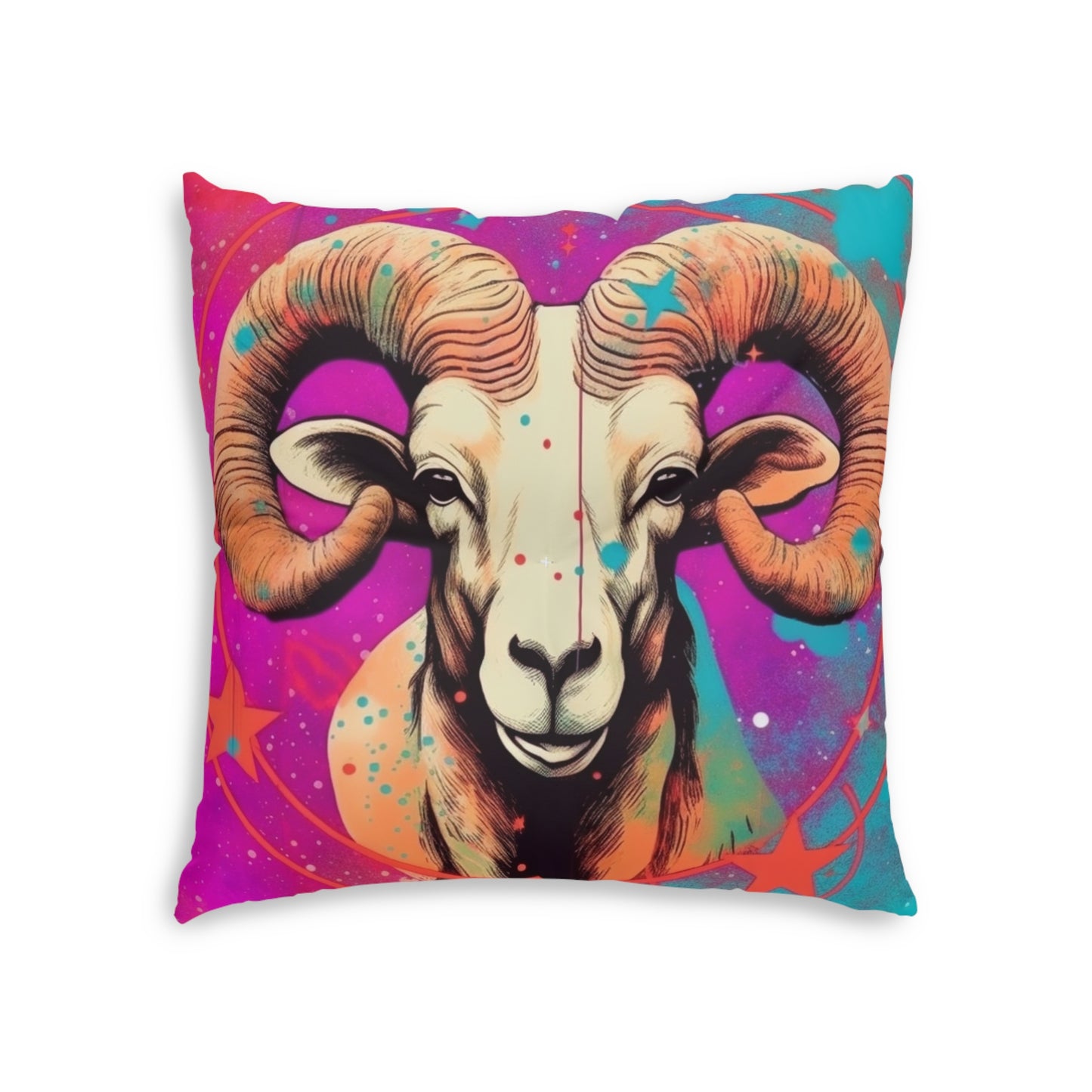 Pop Art Aries Constellation - Vibrant Zodiac Ram Symbol - Tufted Floor Pillow, Square