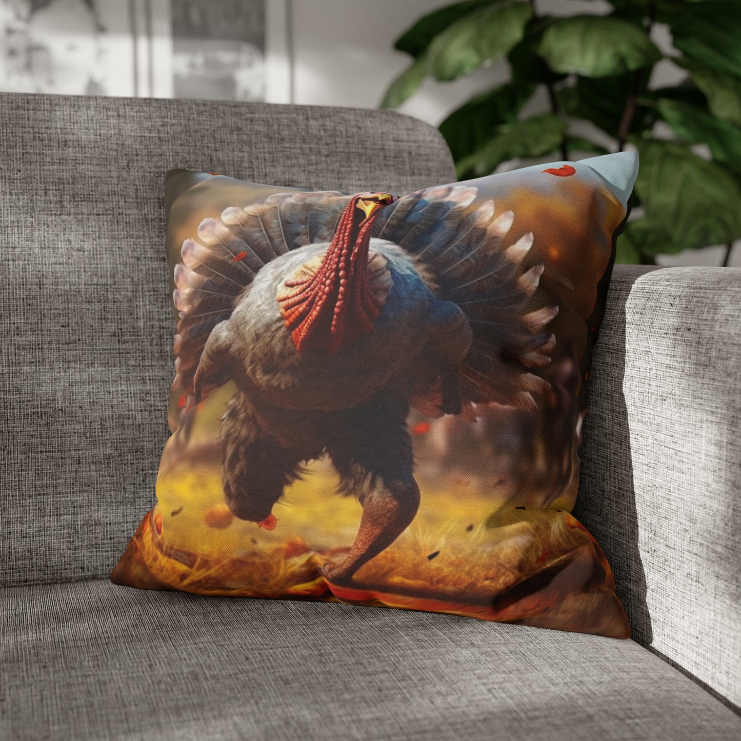 Thanksgiving Trot Turkey Run Athlete Sprint Racer Holiday Feast Dinner - Spun Polyester Square Pillow Case