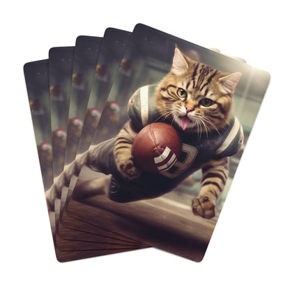 Felinos en el campo de fútbol: gatitos en posición de juego de puntuación deportiva - Cartas de póquer 