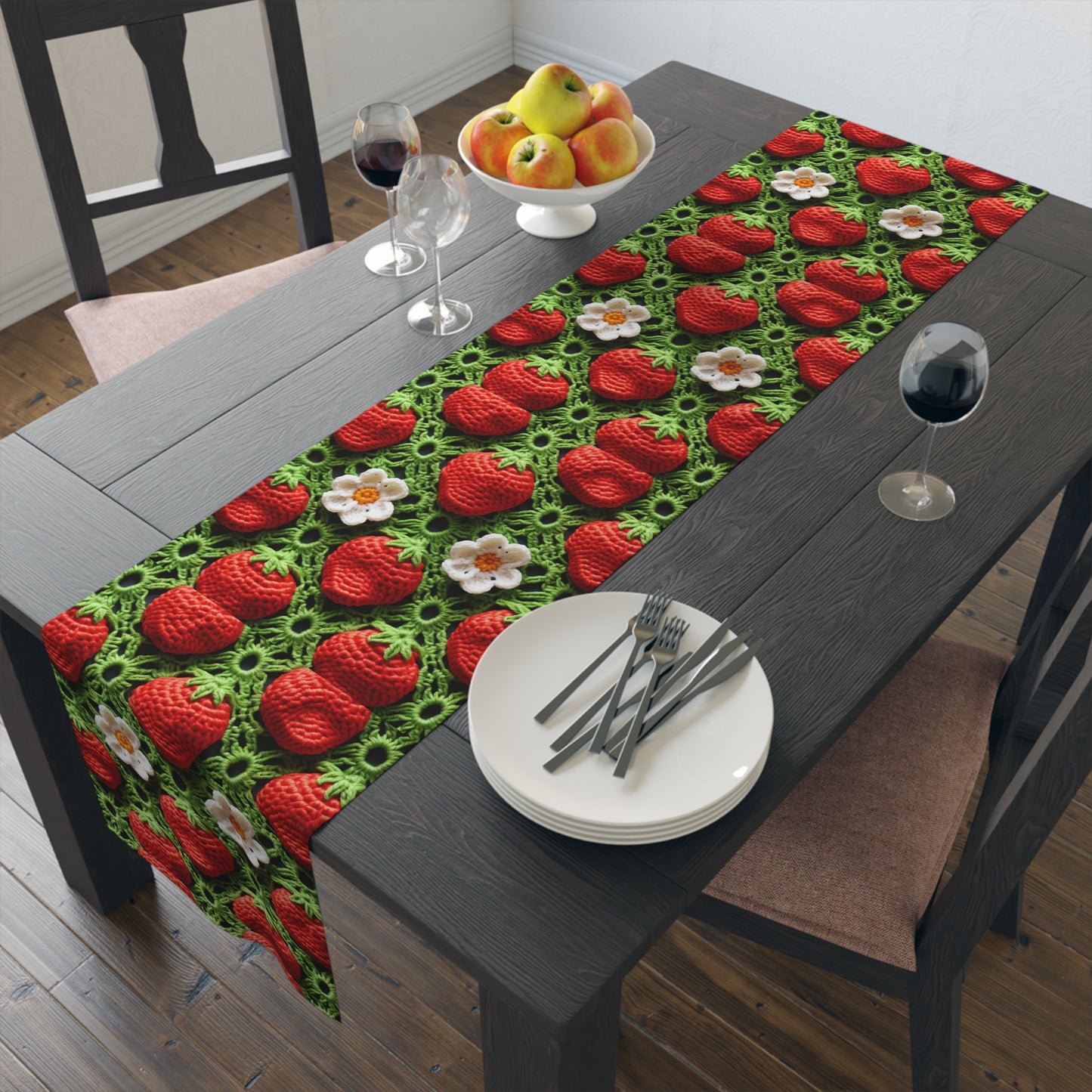 Strawberry Field Crochet - Forever Forest Greens - Fruit Berry Harvest Crop - Table Runner (Cotton, Poly)