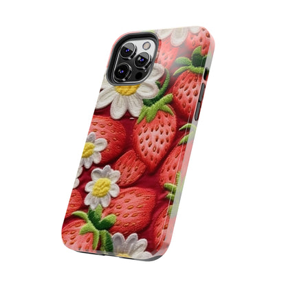 Strawberry Strawberries Embroidery Design - Fresh Pick Red Berry Sweet Fruit - Tough Phone Cases