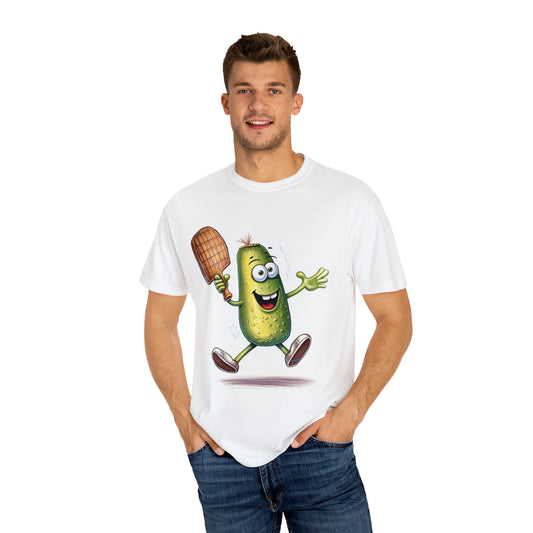 Pickle Player Action: Cartoon Swinging Pickleball Paddle - Sporty Charm - Unisex Garment-Dyed T-shirt