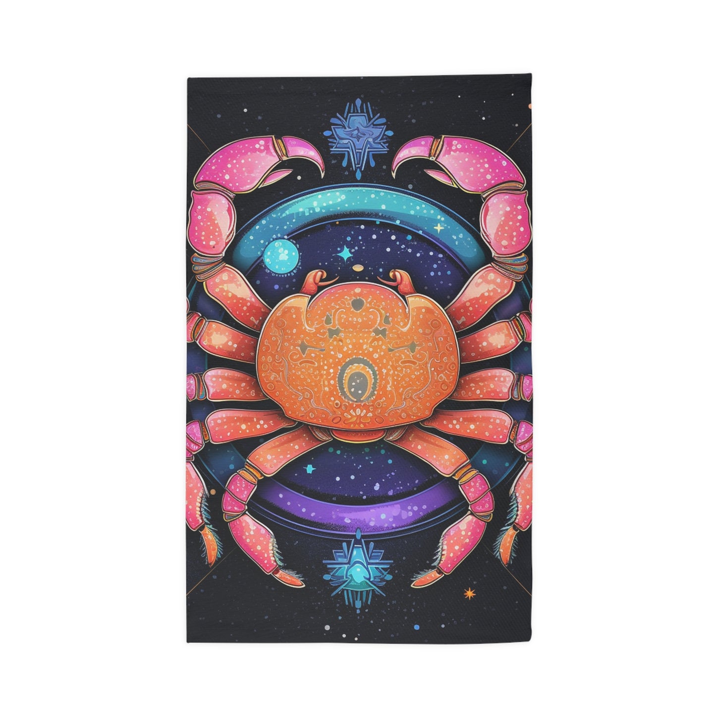 Rainbow Celestial Crab - Vibrant Cancer Zodiac Sign Art - Dobby Rug