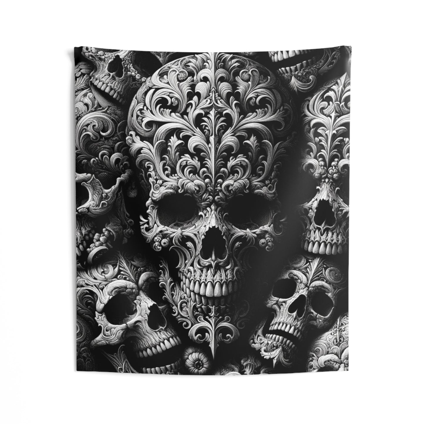 Obsidian Trek: Black Gothic, Skull Embossed, Indoor Wall Tapestries