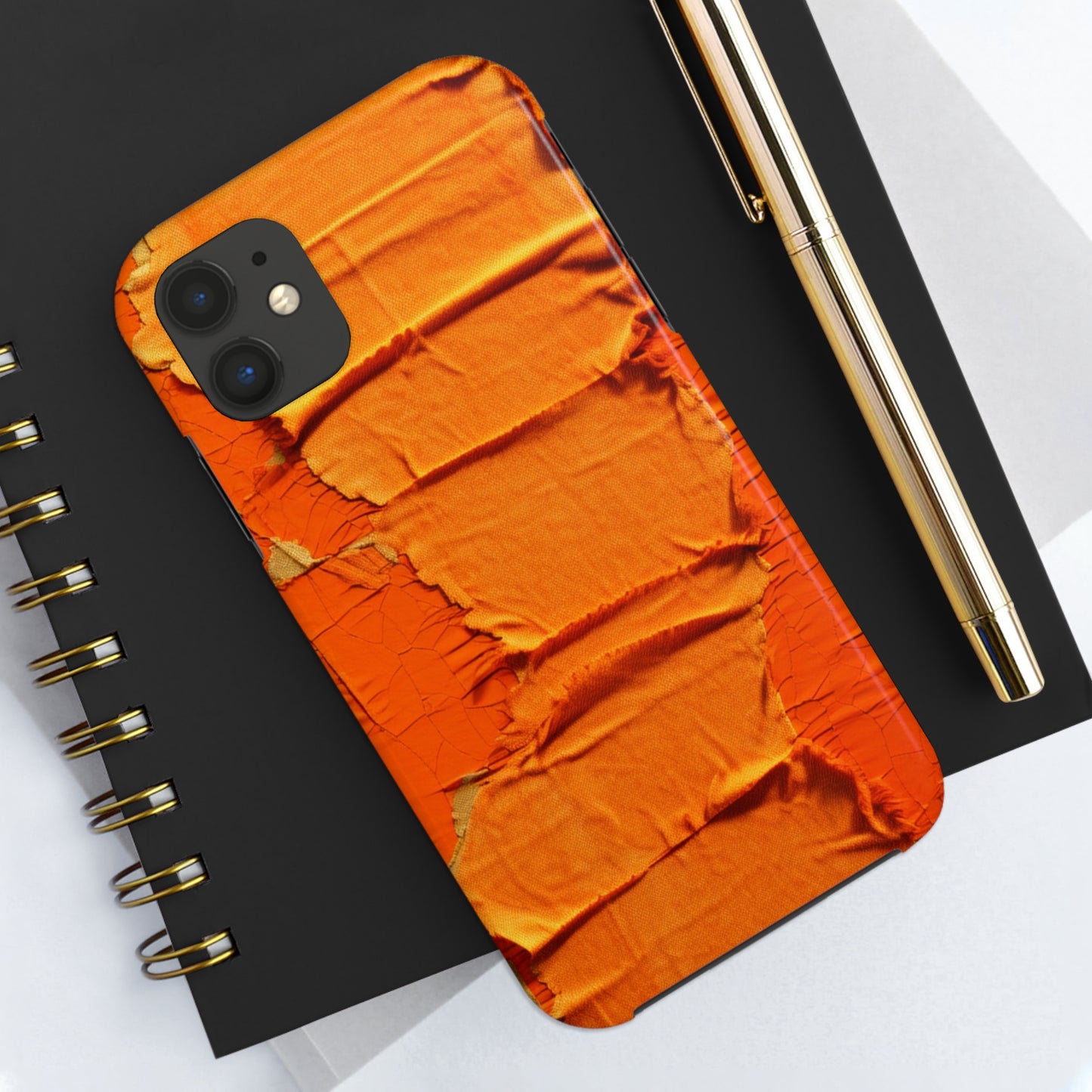 Fiery Citrus Orange: Edgy Distressed, Denim-Inspired Fabric - Tough Phone Cases