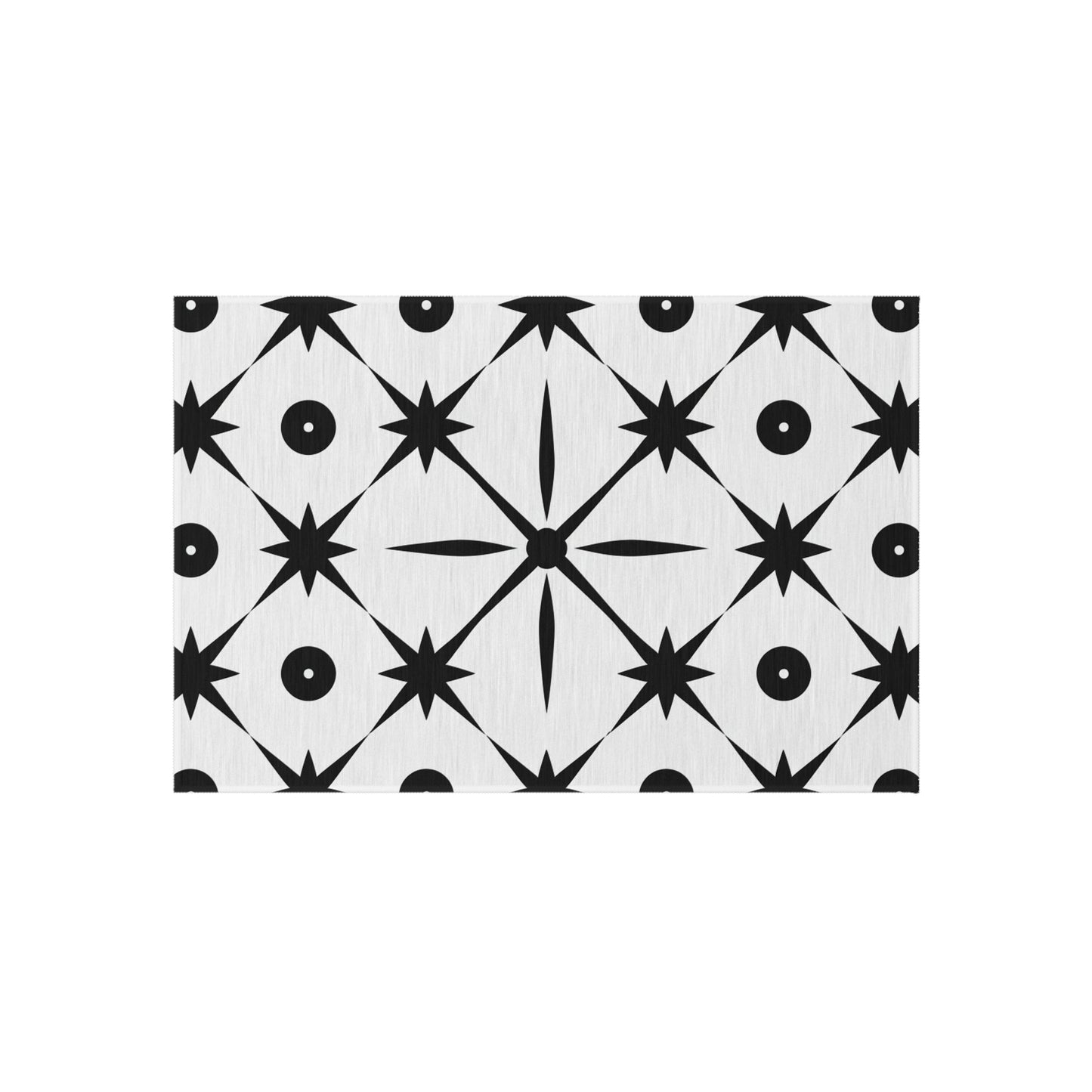 Mid Century Modern Asterisk Design - White & Black Atomic Starburst - Outdoor Rug