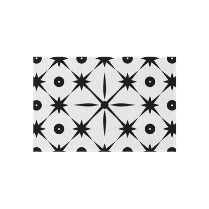 Mid Century Modern Asterisk Design - White & Black Atomic Starburst - Outdoor Rug