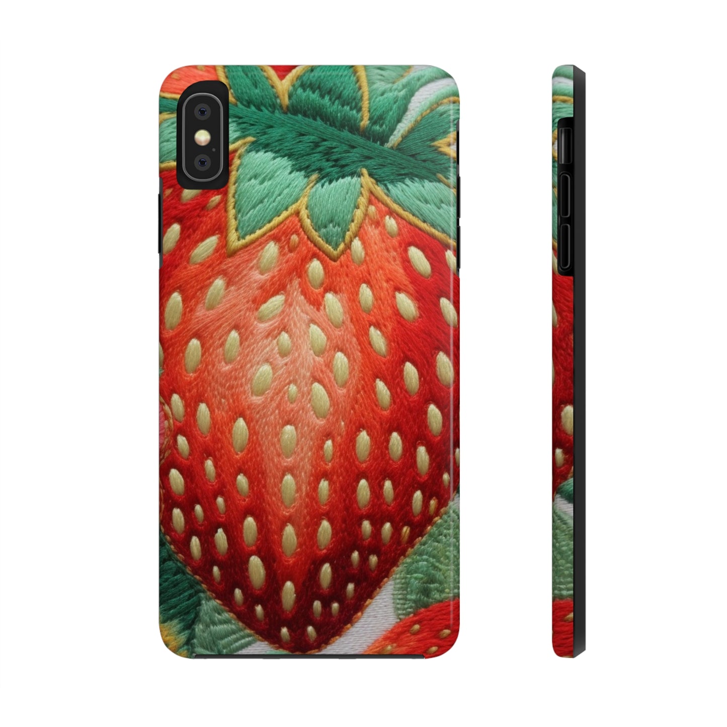 Berry Delight: Sun-Kissed Strawberries Fields Meet Embroidered Style Strawberry Patterns - Tough Phone Cases