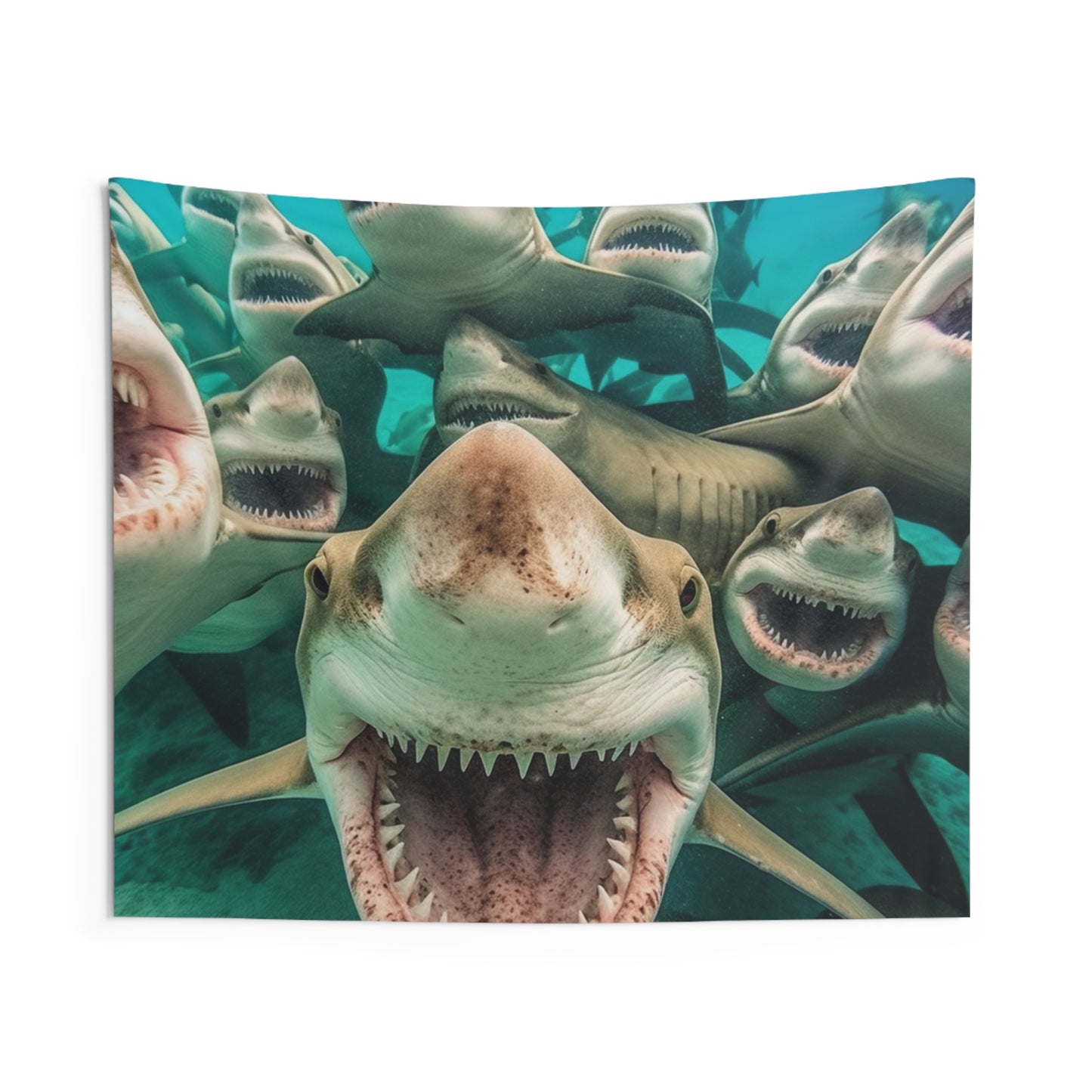 Laughing Lemon Sharks: Joyful Sea Jaws Ocean Deep - Indoor Wall Tapestries