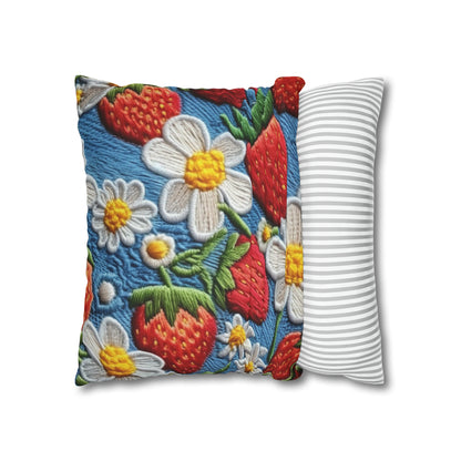 Orchard Berries: Juicy Sweetness from Nature's Garden - Fresh Strawberry Elegance - Spun Polyester Square Pillow Case