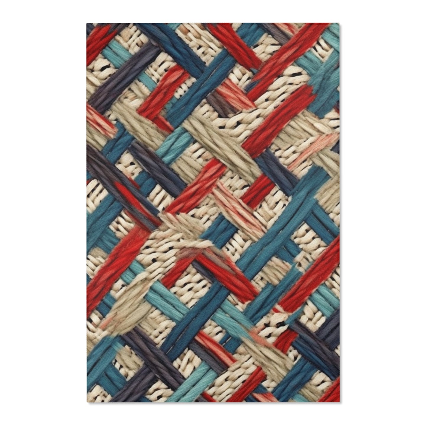 Colorful Yarn Knot: Denim-Inspired Fabric in Red, White, Light Blue - Area Rugs