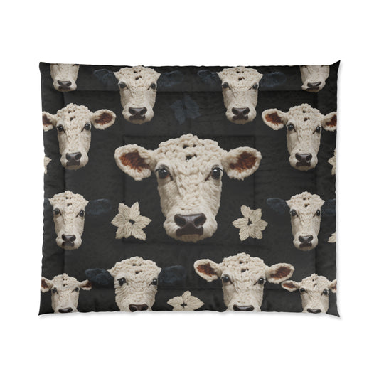 Crochet Cow Pattern Farm Animal Fabric Style - Bed Comforter