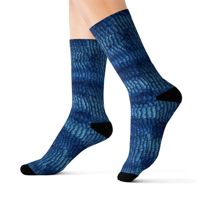 Blue Spectrum: Denim-Inspired Fabric Light to Dark -Sublimation Socks