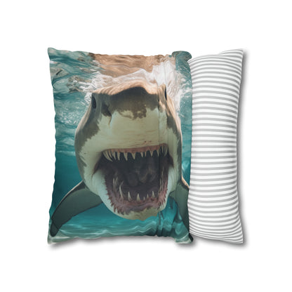 Bull Shark: River Monster Menace - Realistic Dark Water Predator - Spun Polyester Square Pillow Case