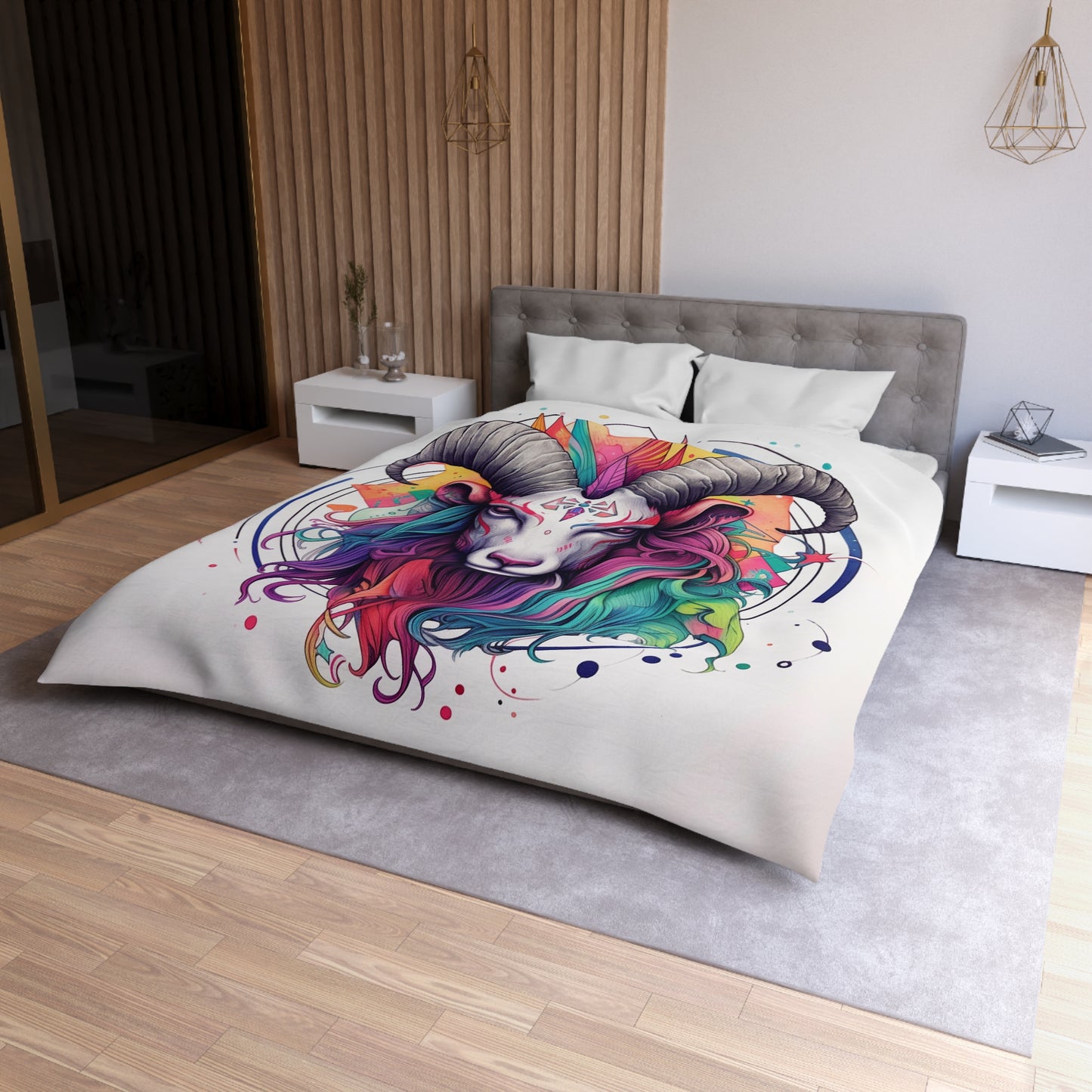 Chill Capricorn Style - Fine Line Multicolor Astrology Design - Microfiber Duvet Cover