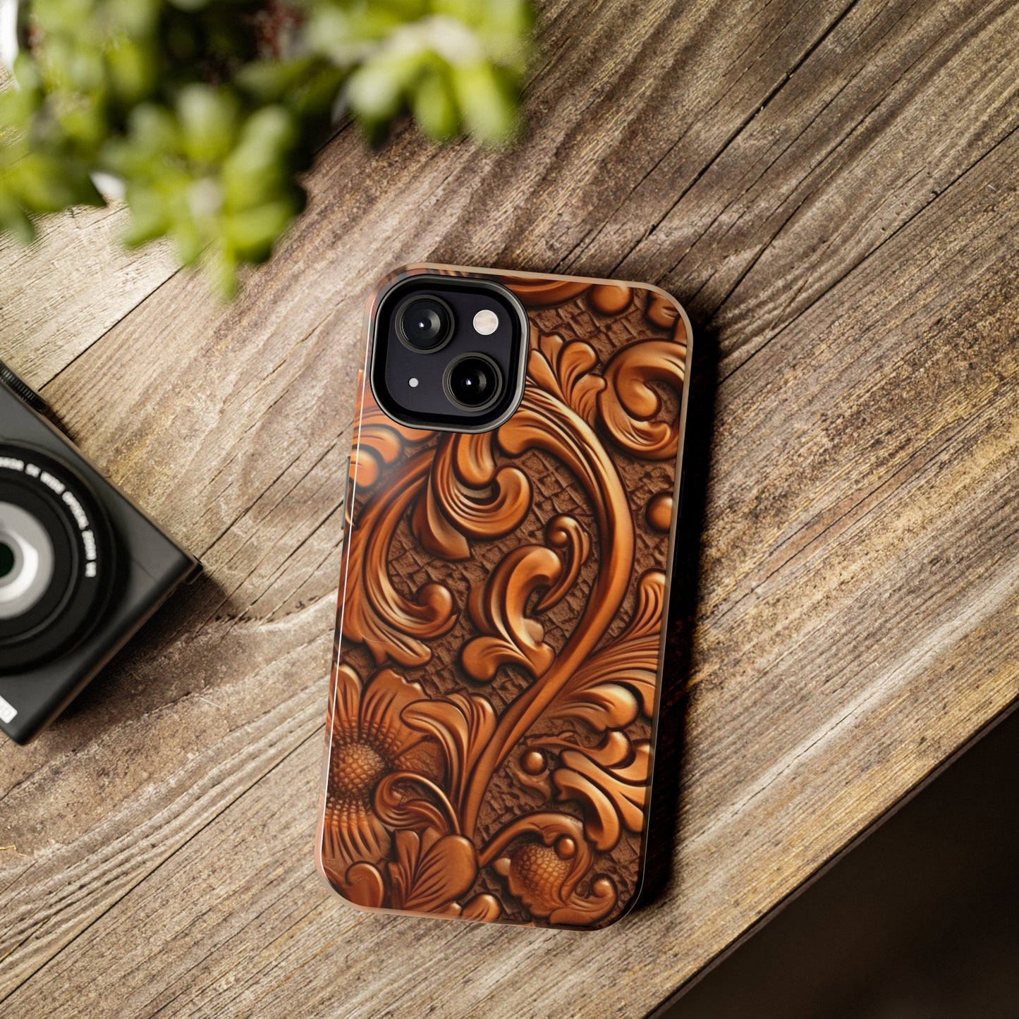 Leather Flower Cognac Classic Brown Timeless American Cowboy Design - Tough Phone Cases