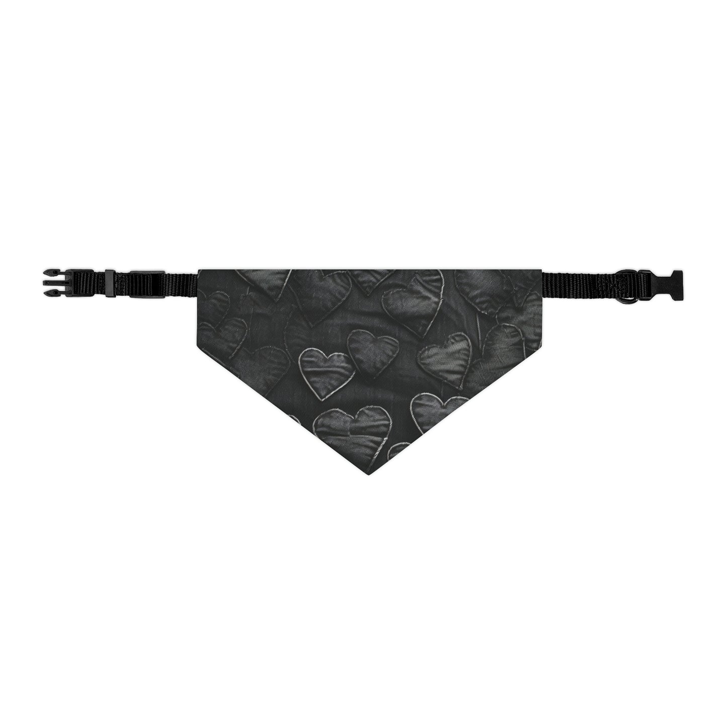 Black: Distressed Denim-Inspired Fabric Heart Embroidery Design - Dog & Pet Bandana Collar