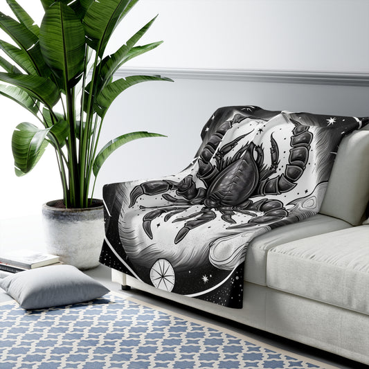 Scorpio Sherpa Fleece Blanket, 100% Polyester, Black White Scorpion, One-Sided Print